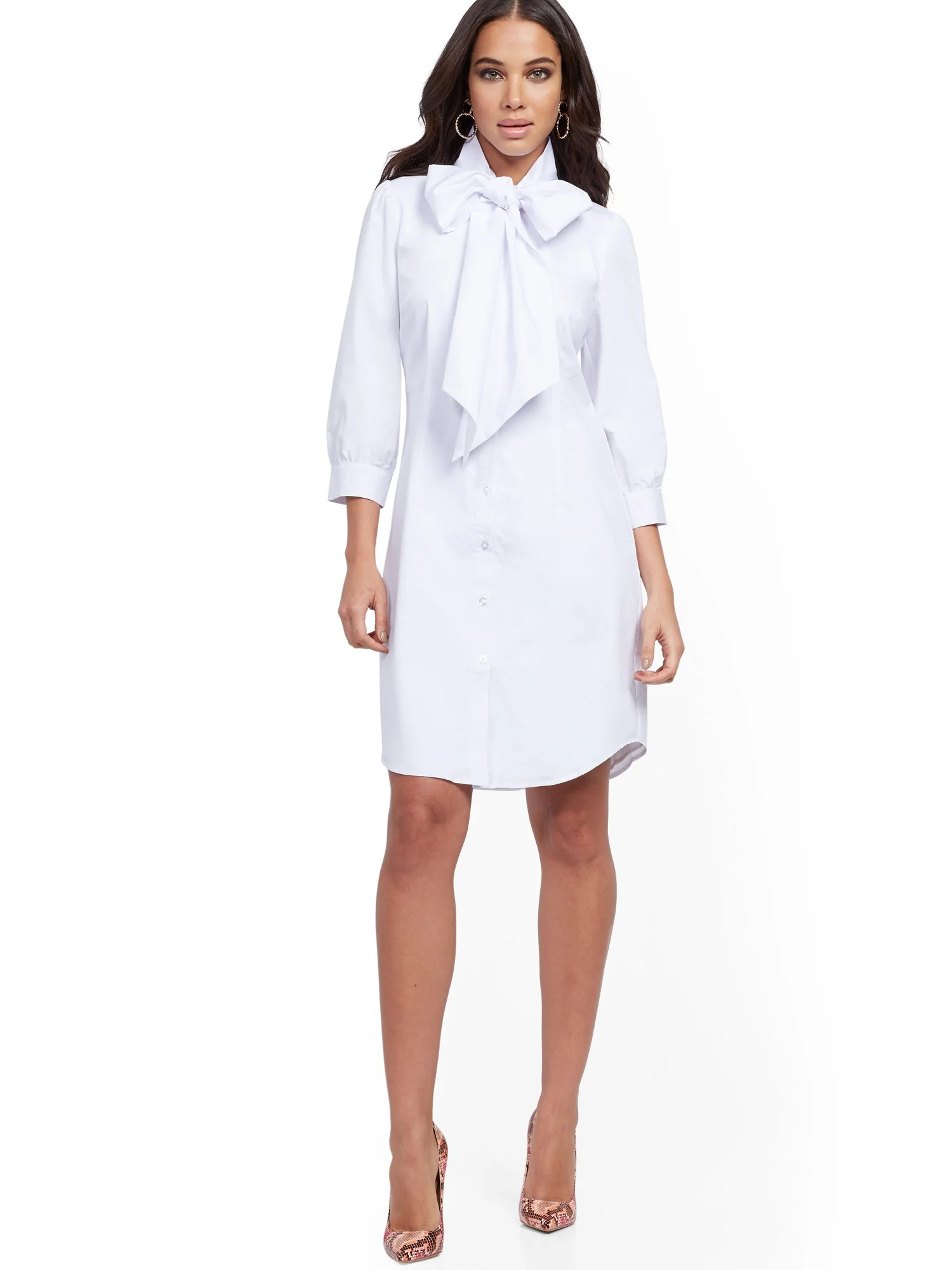 White Tie-Neck Poplin Shirtdress - Image 4