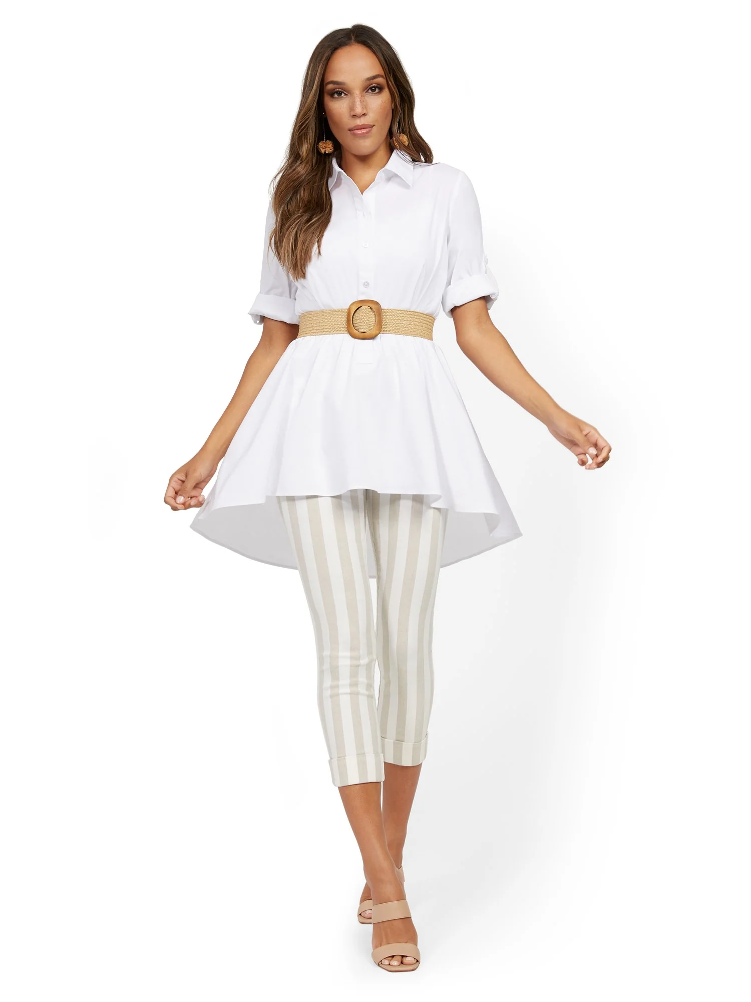 Whitney High-Waisted Pull-On Capri Pant - Khaki Stripe - Image 4