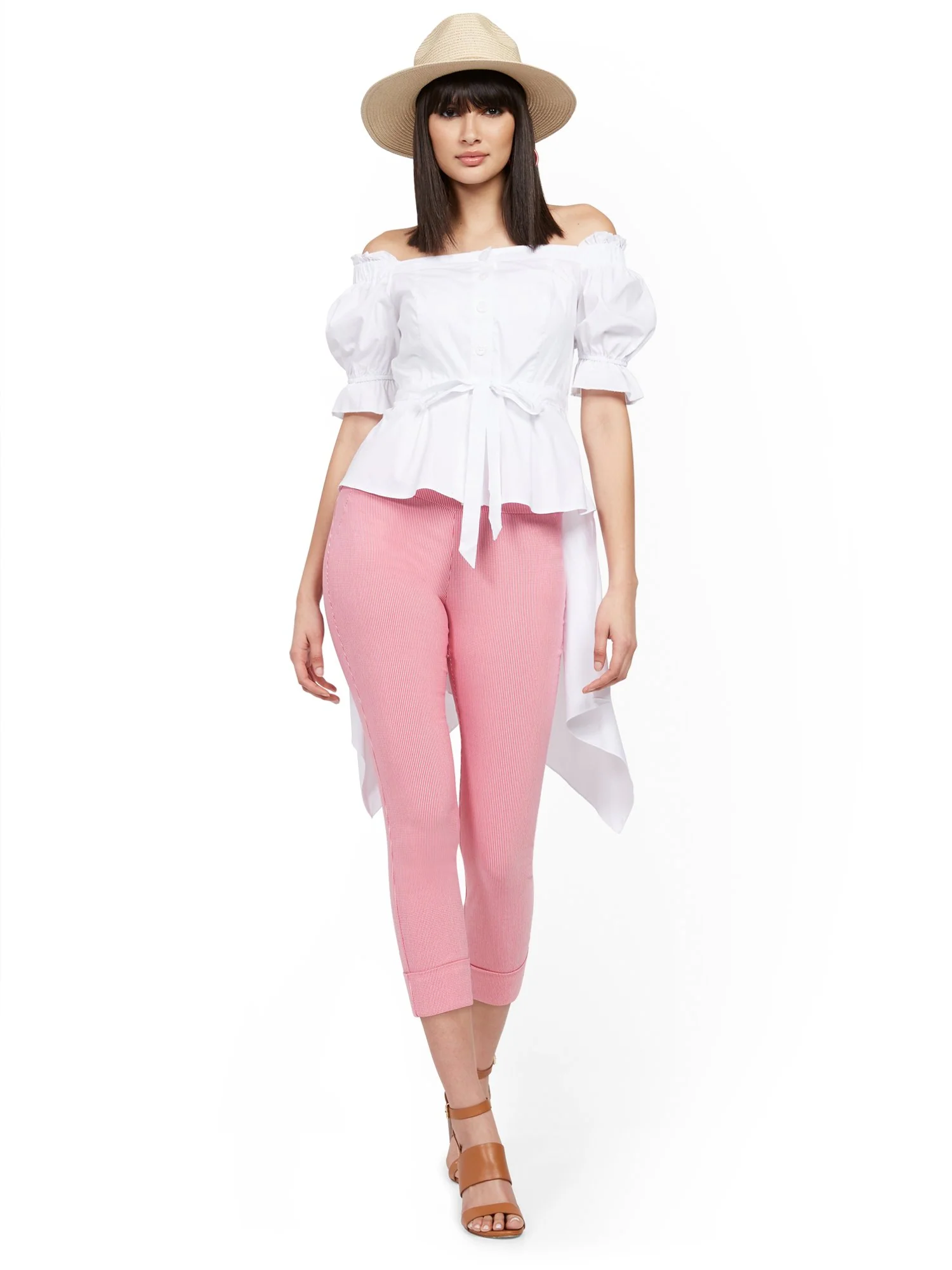 Whitney High-Waisted Pull-On Capri Pant - Pink Stripe - Image 4