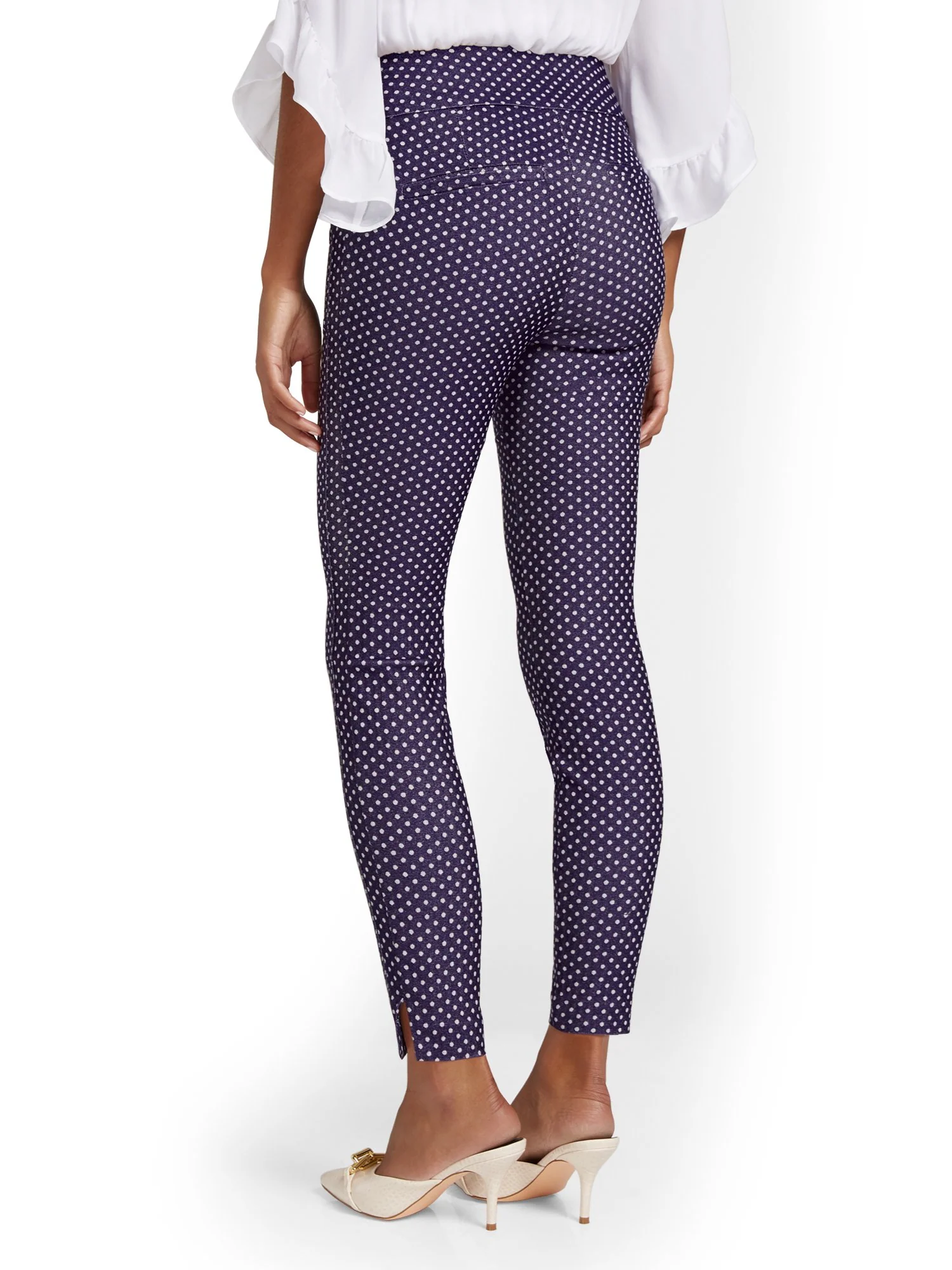 Whitney High-Waisted Pull-On Slim-Leg Ankle Pant - Navy Dot Print - Image 3