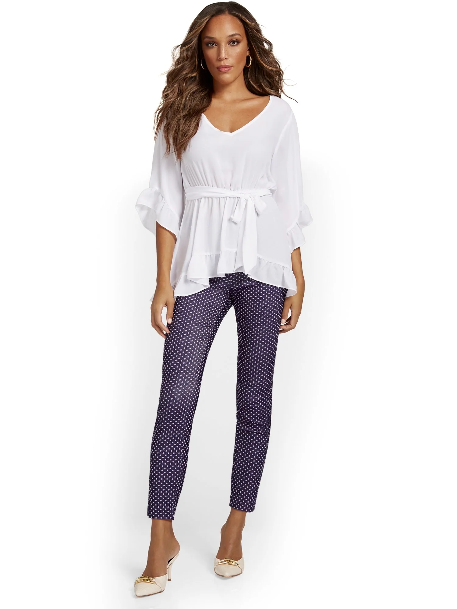 Whitney High-Waisted Pull-On Slim-Leg Ankle Pant - Navy Dot Print - Image 4