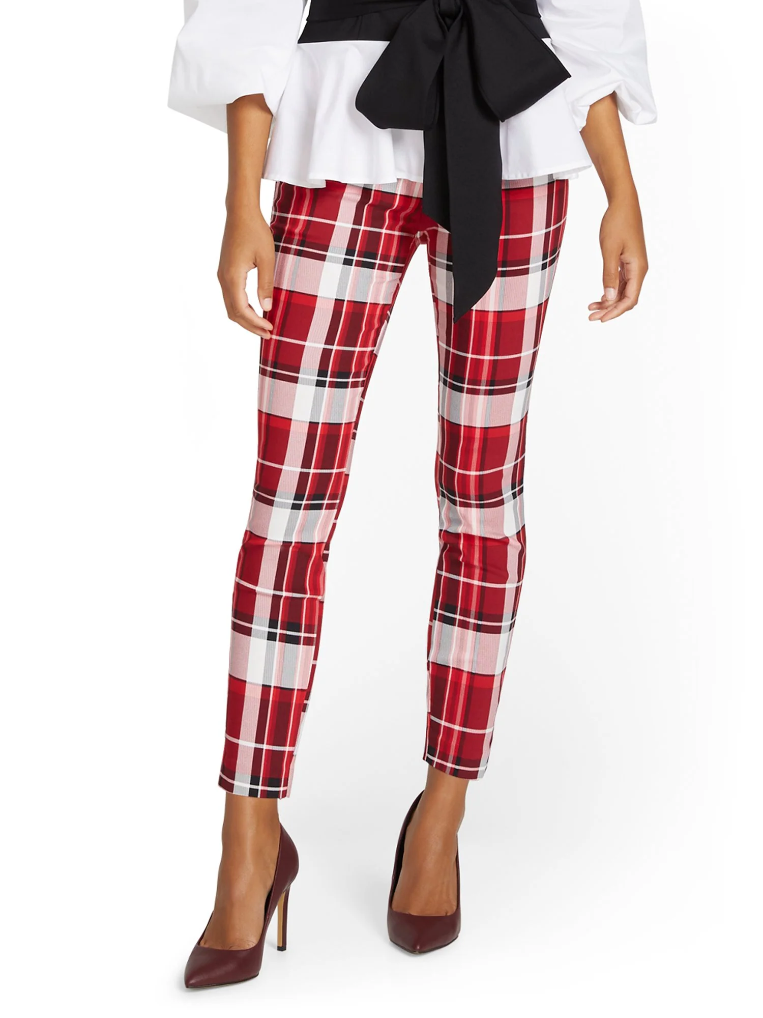 Whitney High-Waisted Pull-On Slim-Leg Ankle Pant - Plaid - Image 8