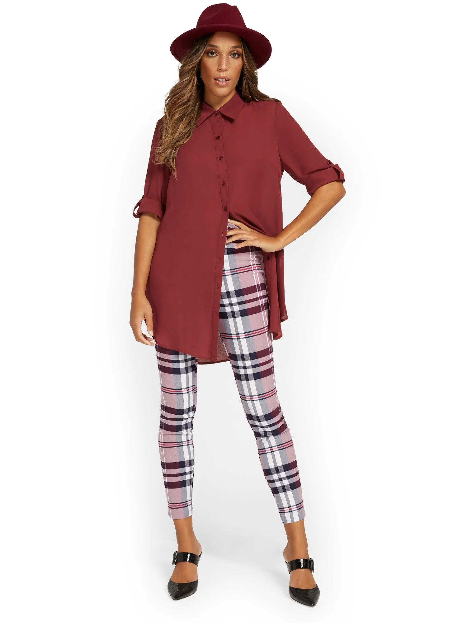 Whitney High-Waisted Pull-On Slim-Leg Ankle Pant - Plaid - Image 4