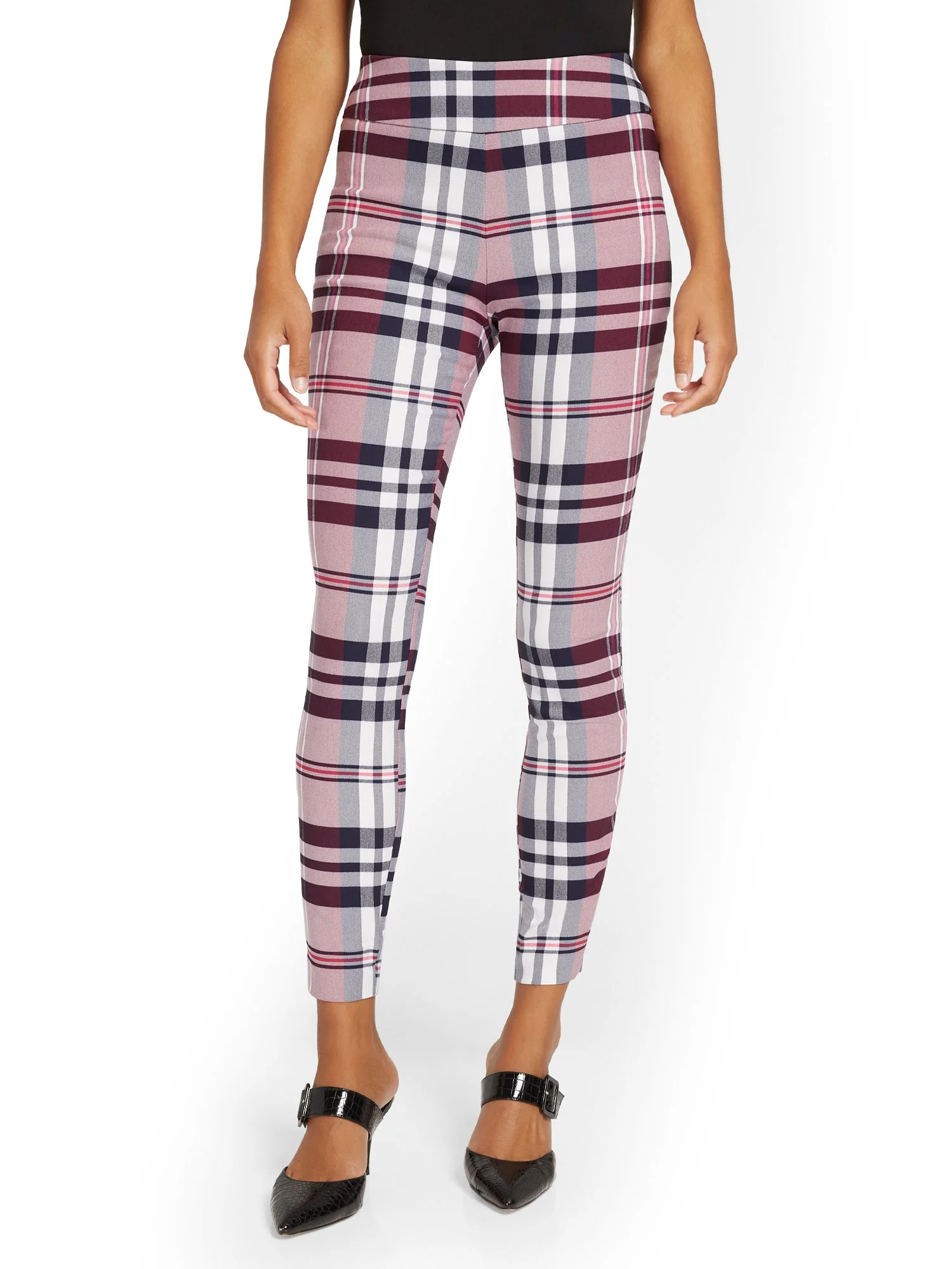 Whitney High-Waisted Pull-On Slim-Leg Ankle Pant - Plaid - Image 5