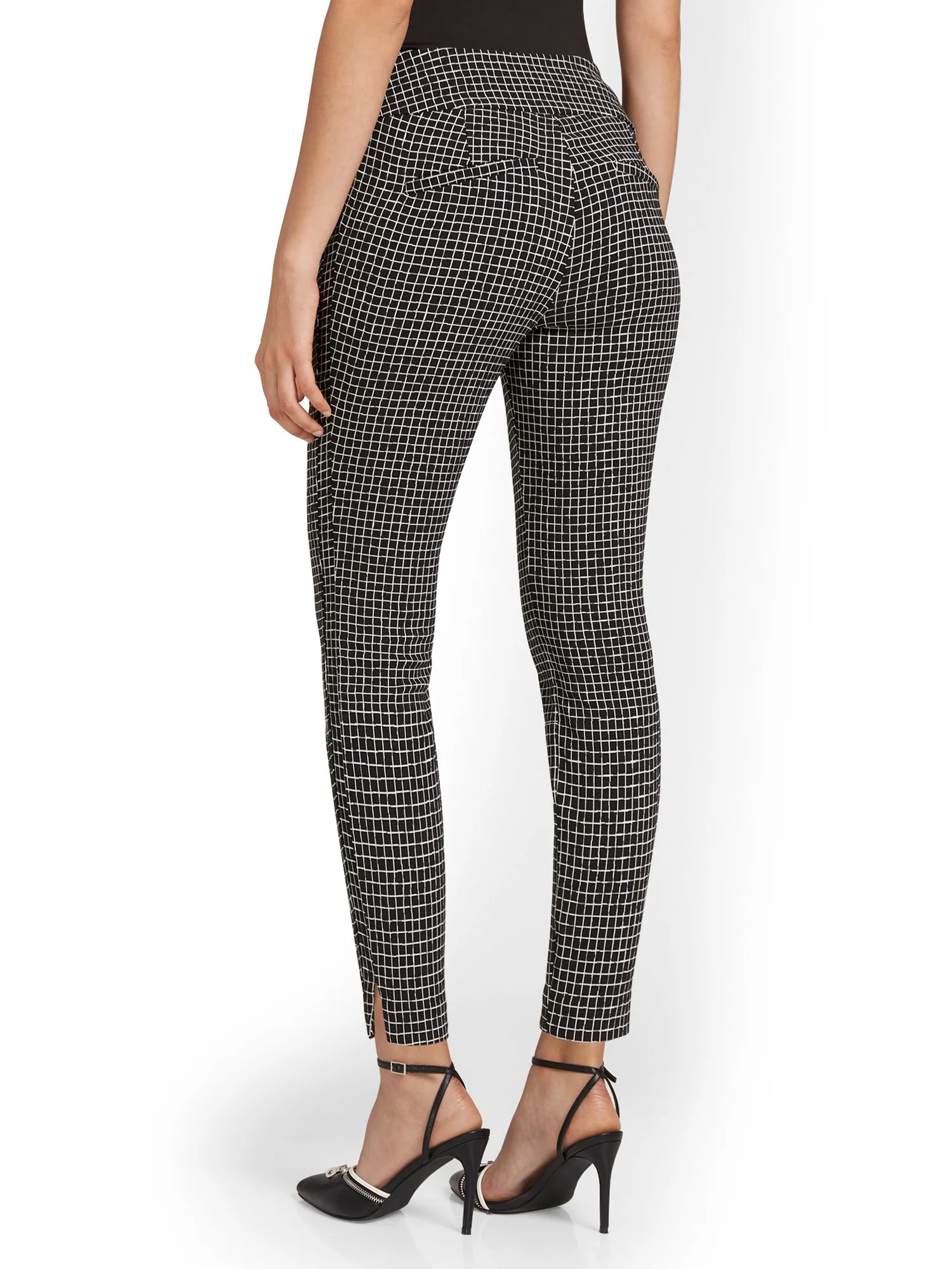 Whitney High-Waisted Pull-On Slim-Leg Ankle Pant - Windowpane Print - Image 3