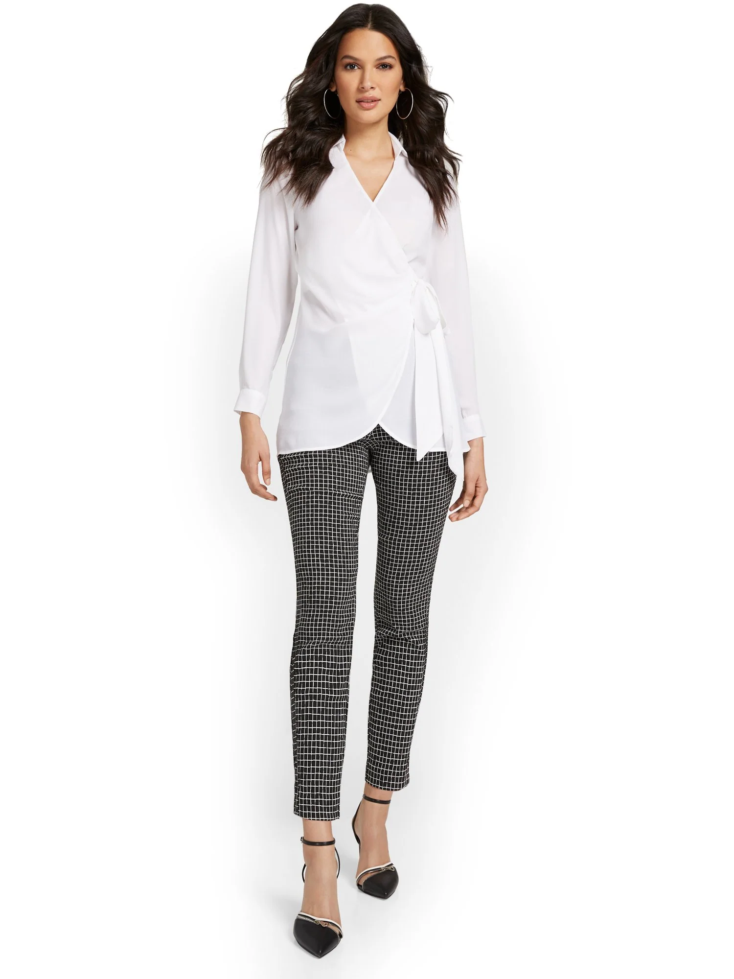 Whitney High-Waisted Pull-On Slim-Leg Ankle Pant - Windowpane Print - Image 4