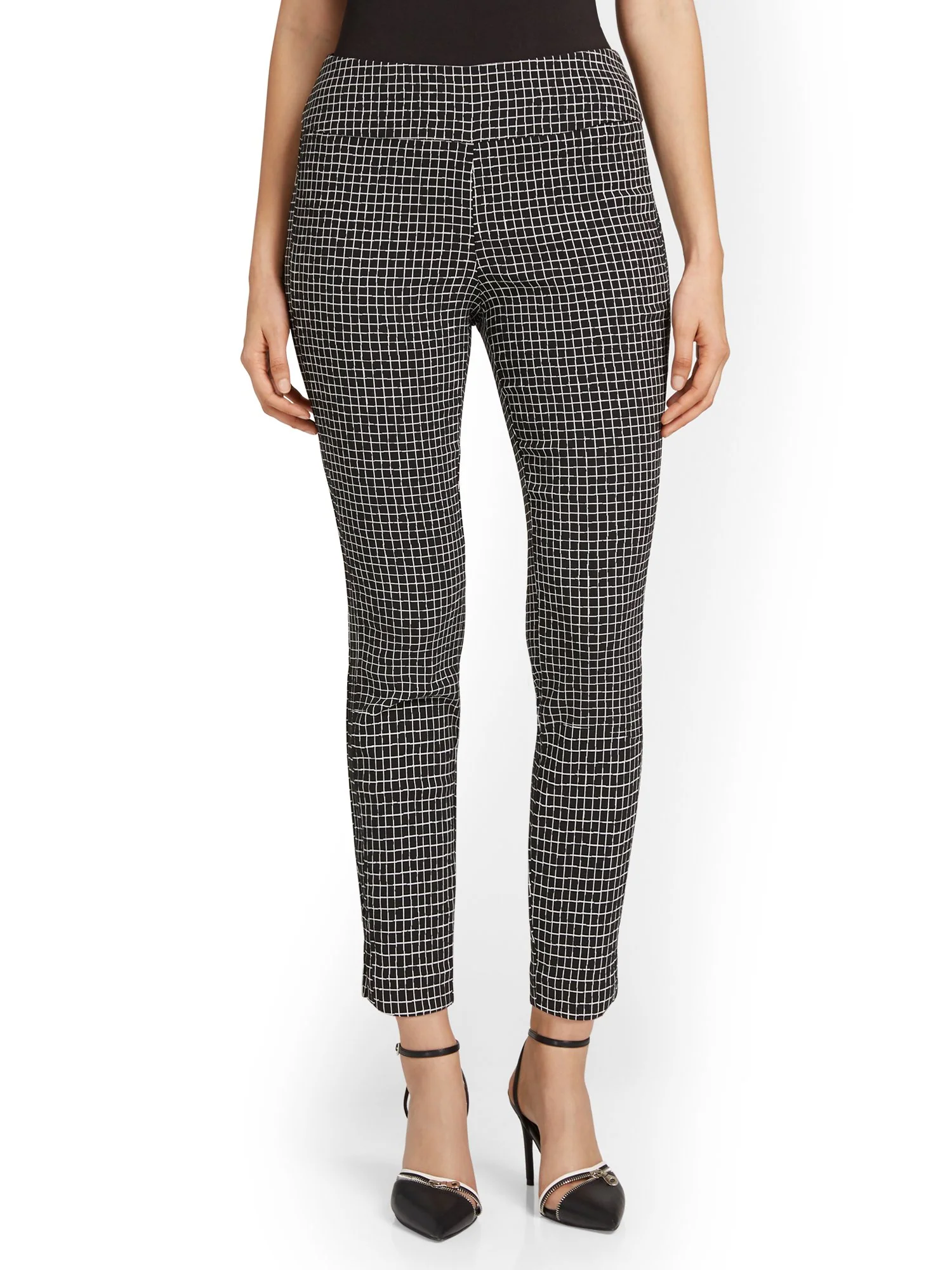 Whitney High-Waisted Pull-On Slim-Leg Ankle Pant - Windowpane Print - Image 5