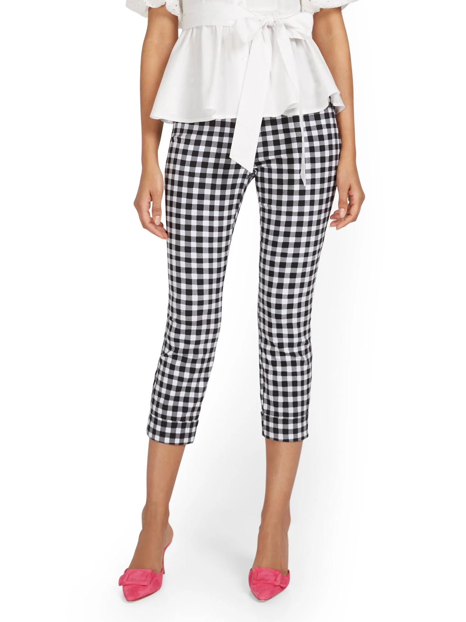 Whitney High-Waisted Pull-On Slim-Leg Capri Pant - Gingham - Image 2