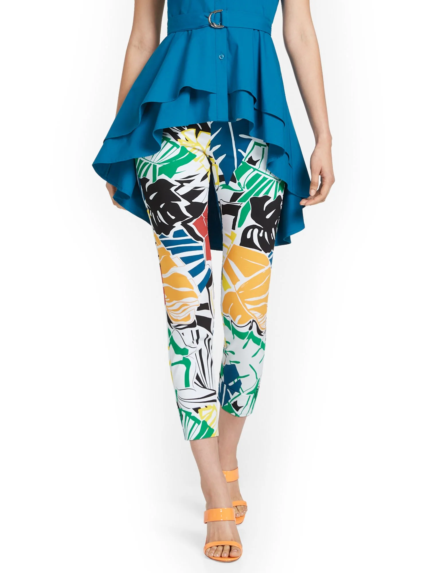 Whitney High-Waisted Pull-On Slim-Leg Capri Pant - Palm-Print - Image 2