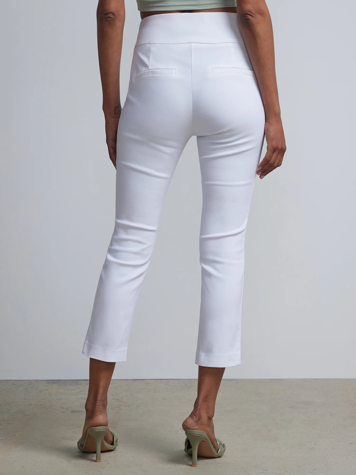Whitney High-Waisted Pull-On Slim-Leg Capri Pant - White - Image 3
