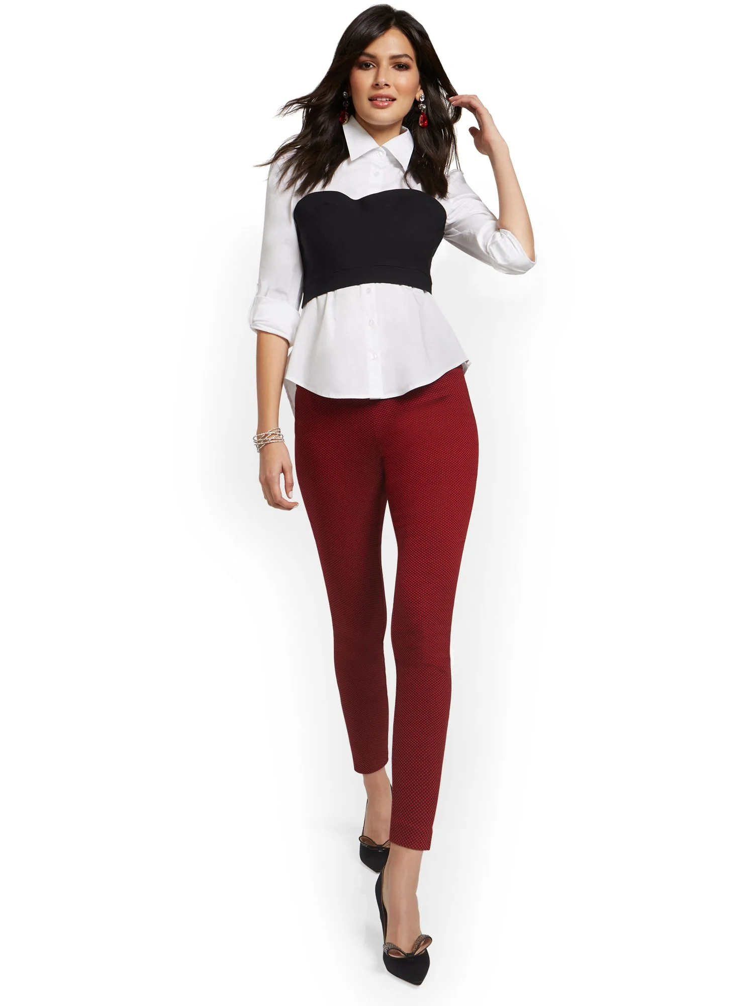 Whitney High-Waisted Pull-On Slim-Leg Pant - Checkered - Image 4