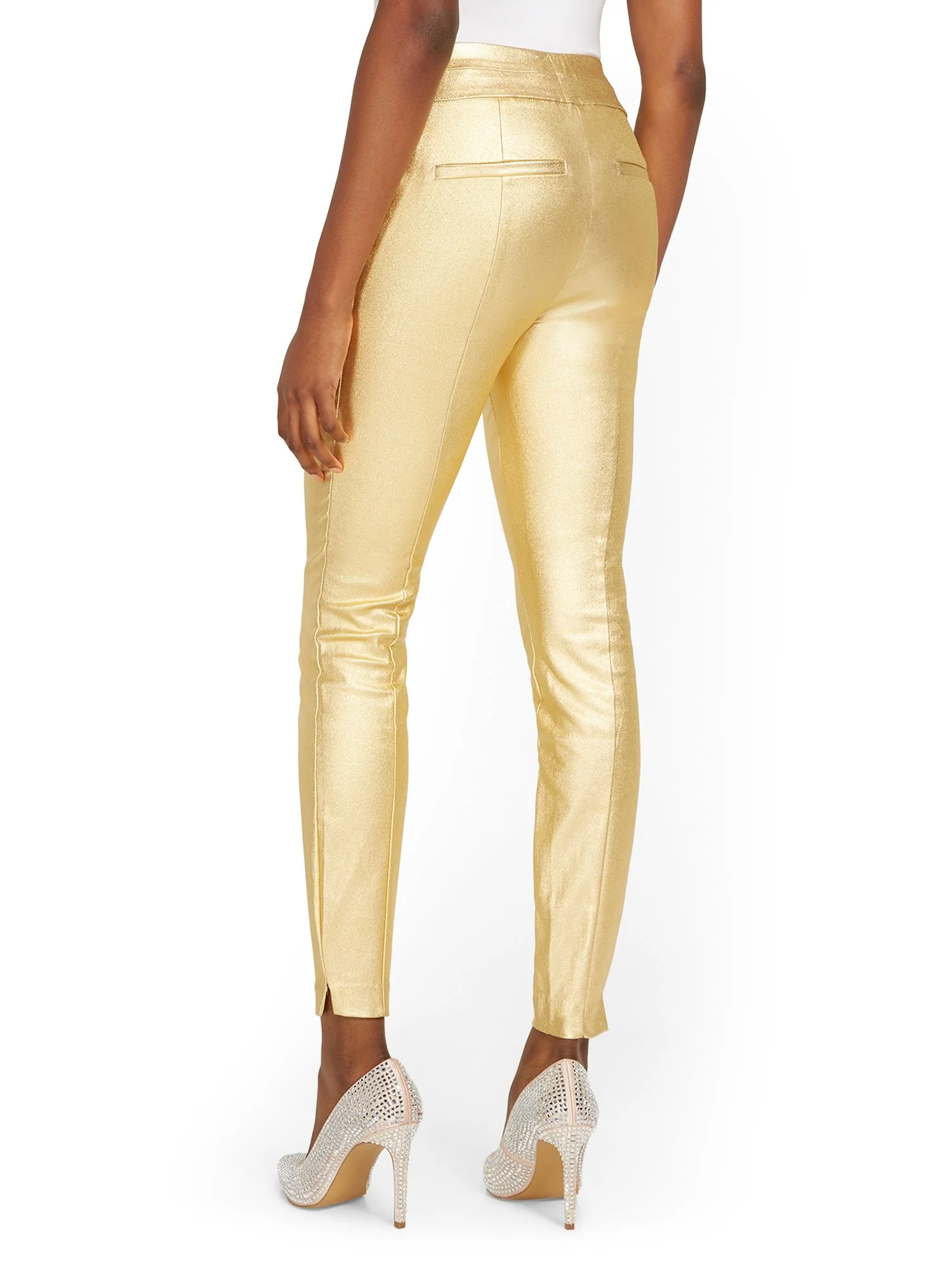 Whitney High-Waisted Pull-On Slim-Leg Pant - Metallic Gold - Image 3