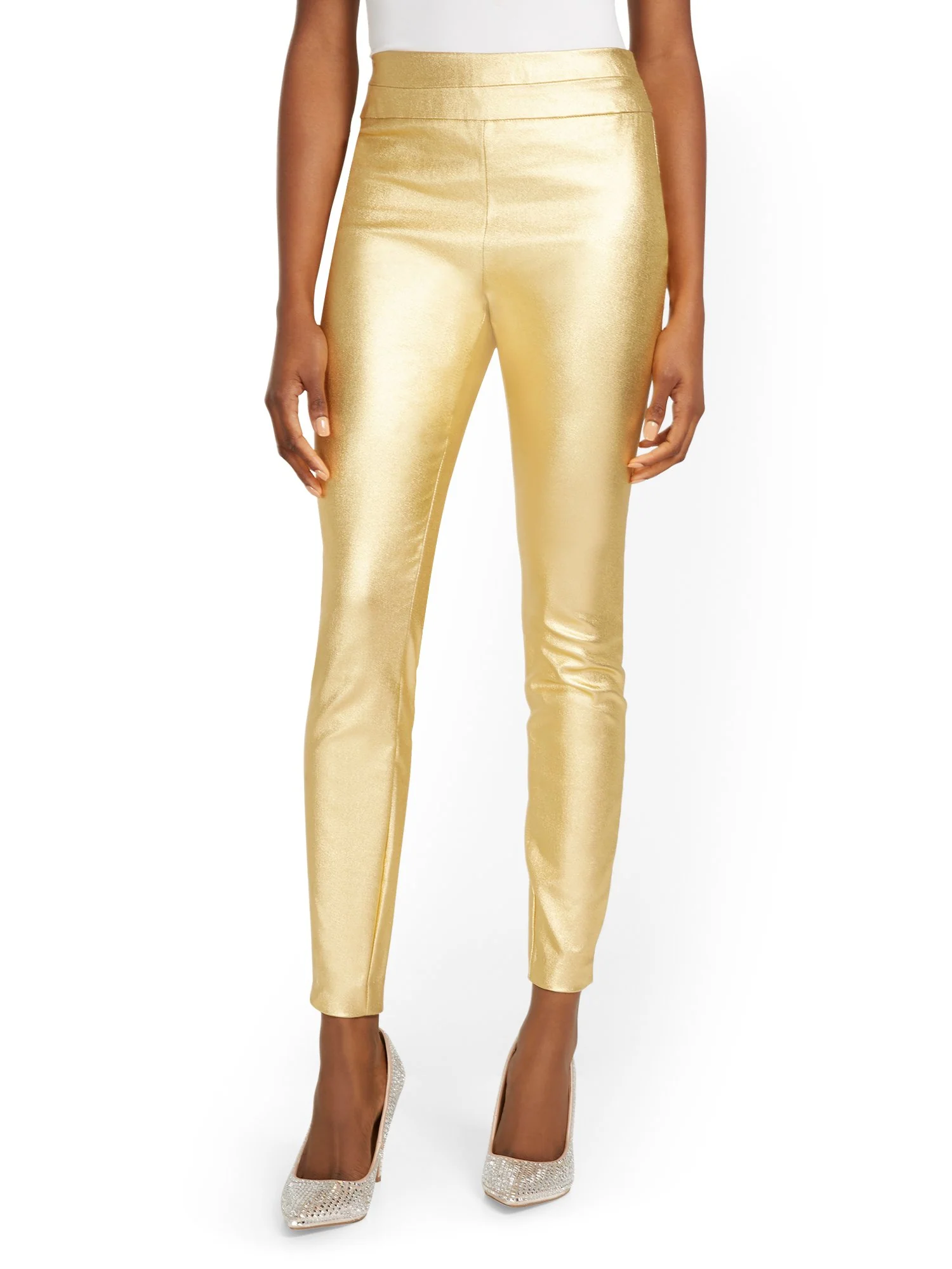 Whitney High-Waisted Pull-On Slim-Leg Pant - Metallic Gold - Image 5