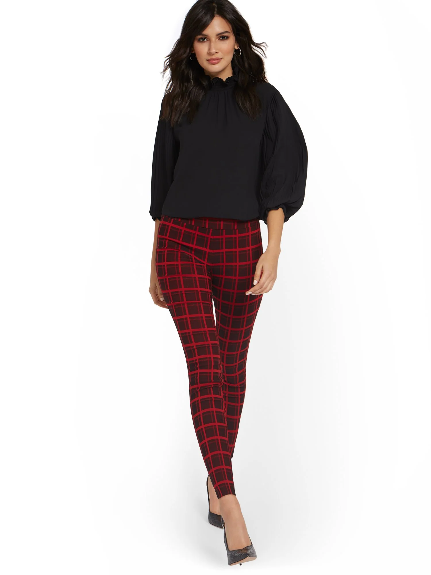 Whitney High-Waisted Pull-On Slim-Leg Pant - Plaid - Image 3
