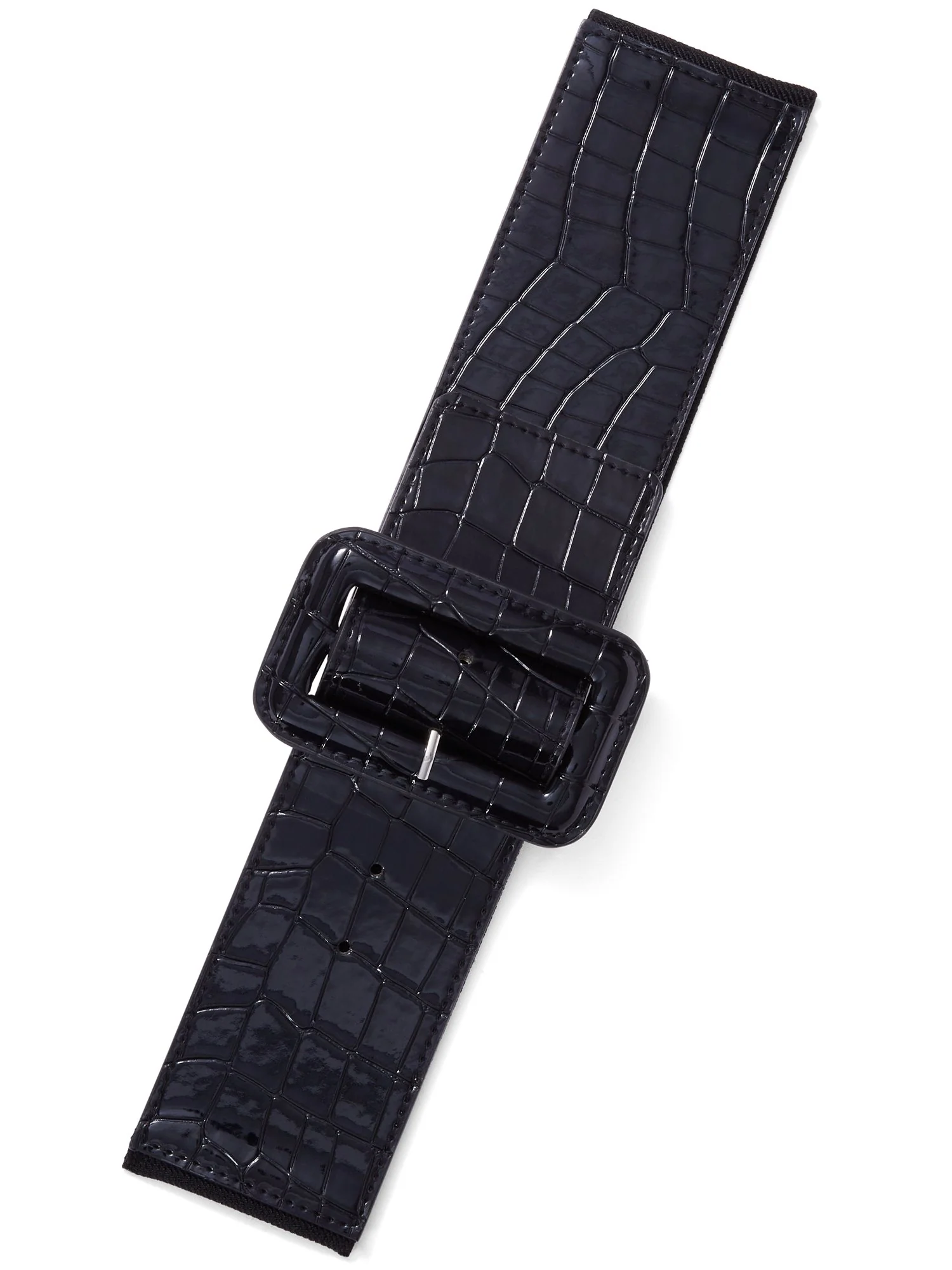 Wide Faux-Leather Crocodile Texture Belt