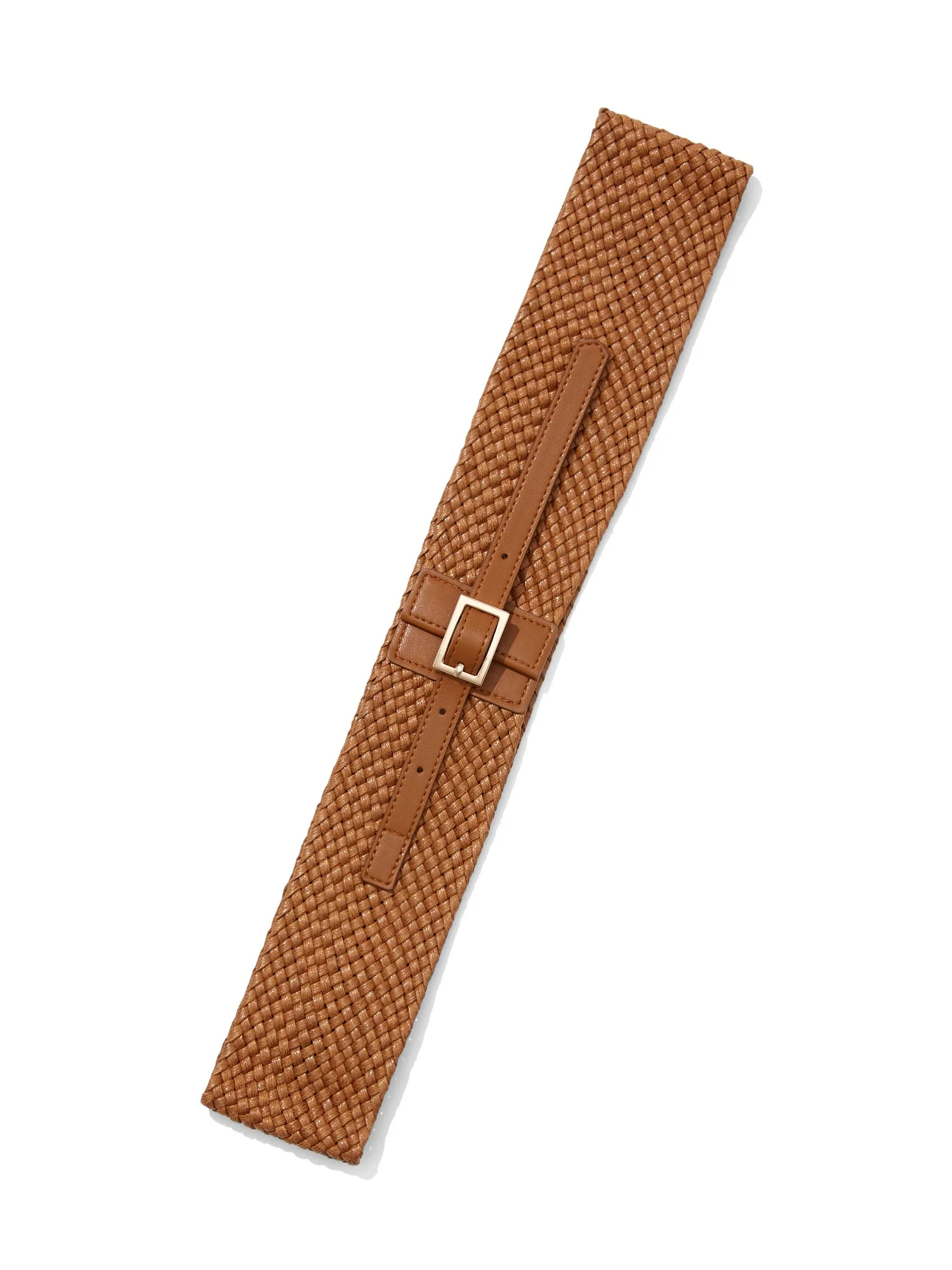 Wide Faux-Leather Woven Belt