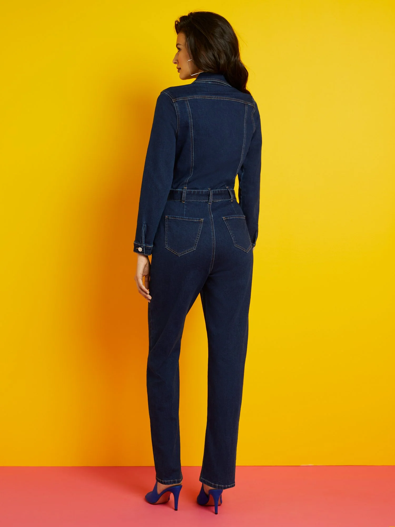 Wide-Leg Denim Jumpsuit - Medium Wash - Image 3