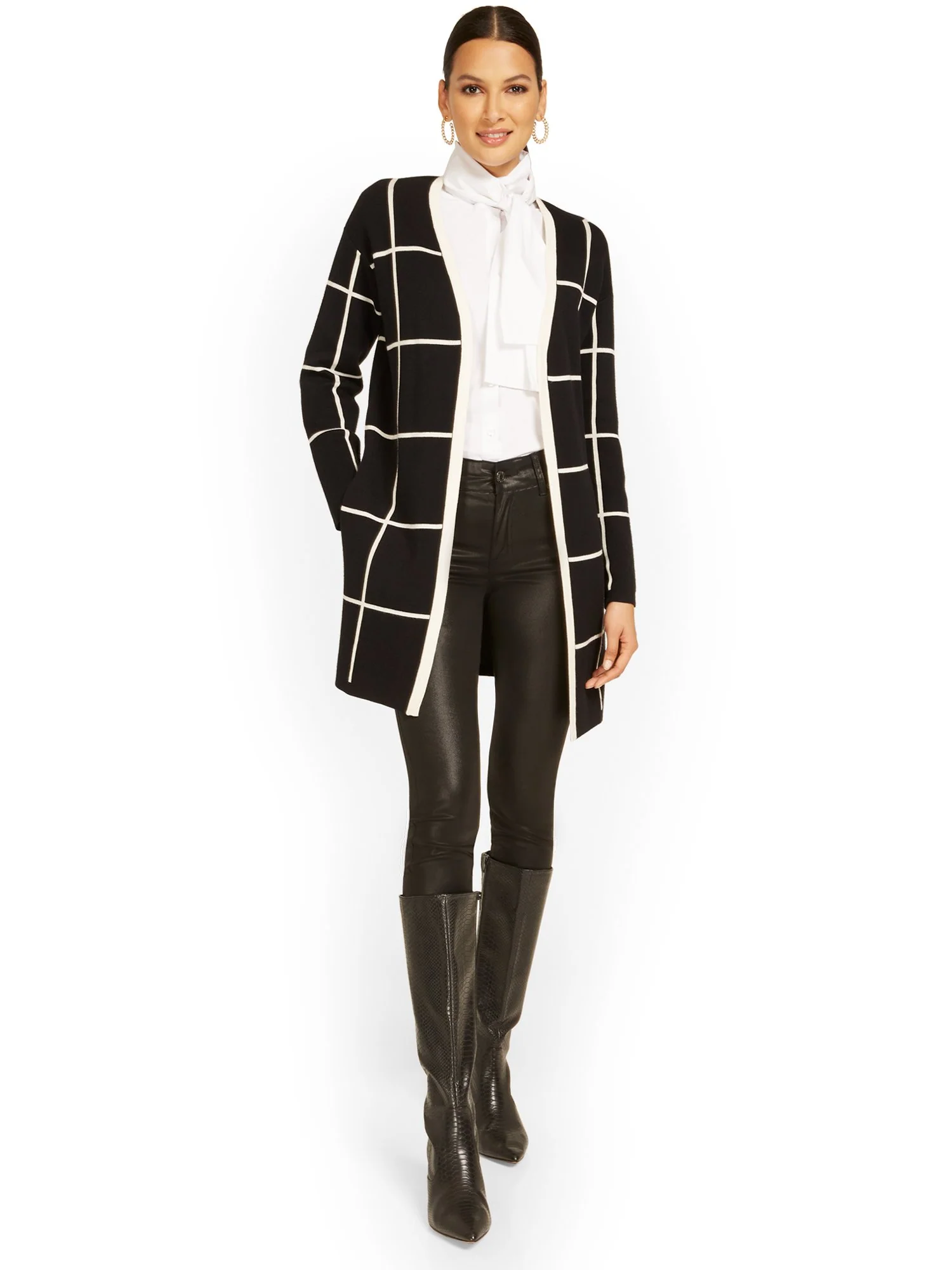 Windowpane-Print Cardigan - Image 2