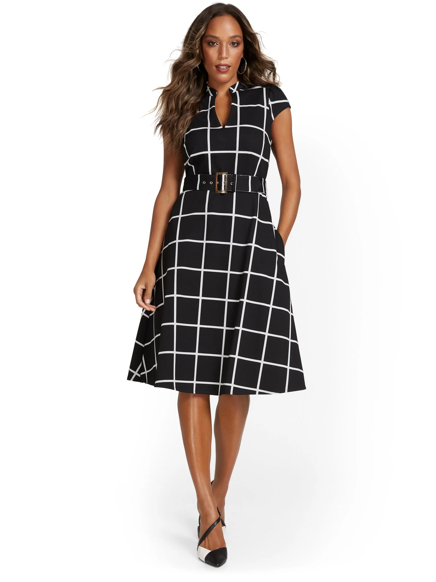 Windowpane-Print Flare Dress - Superflex