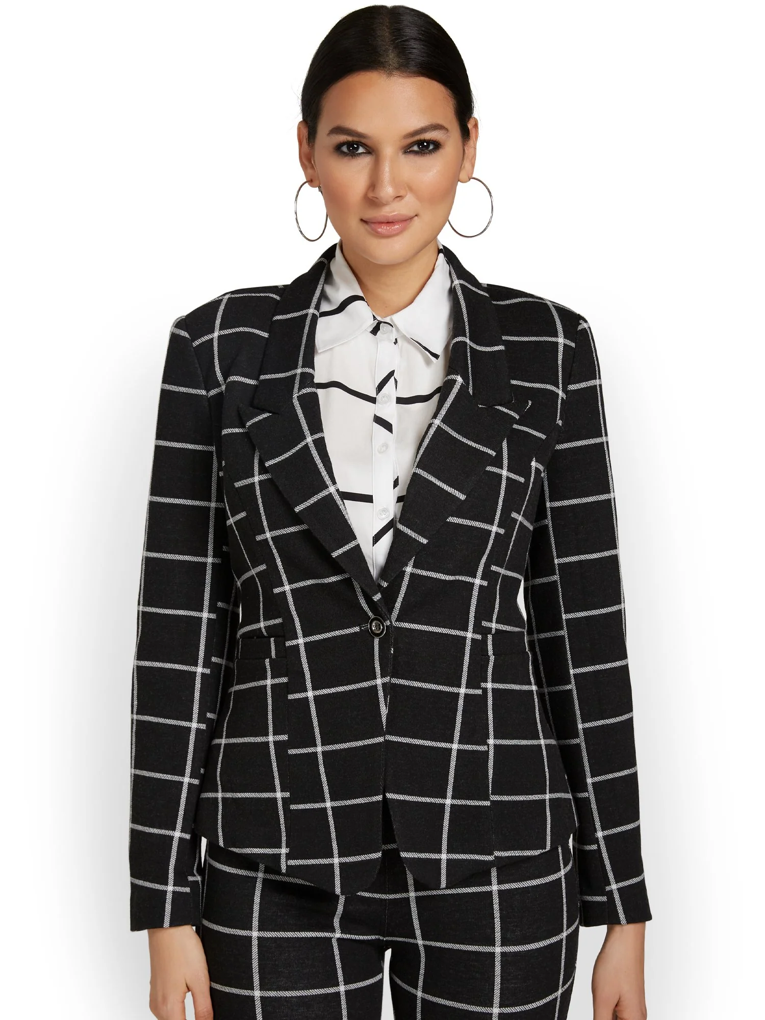 Windowpane-Print Single-Button Jacket - Superflex - Image 2