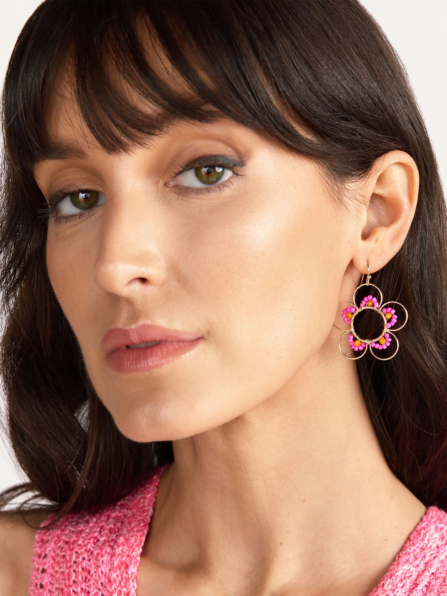 Wire Beaded Floral Drop Earring - Image 3