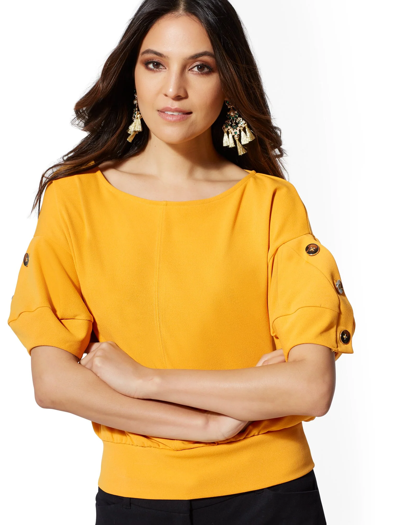 Yellow Button-Sleeve Top - 7th Avenue - Image 2