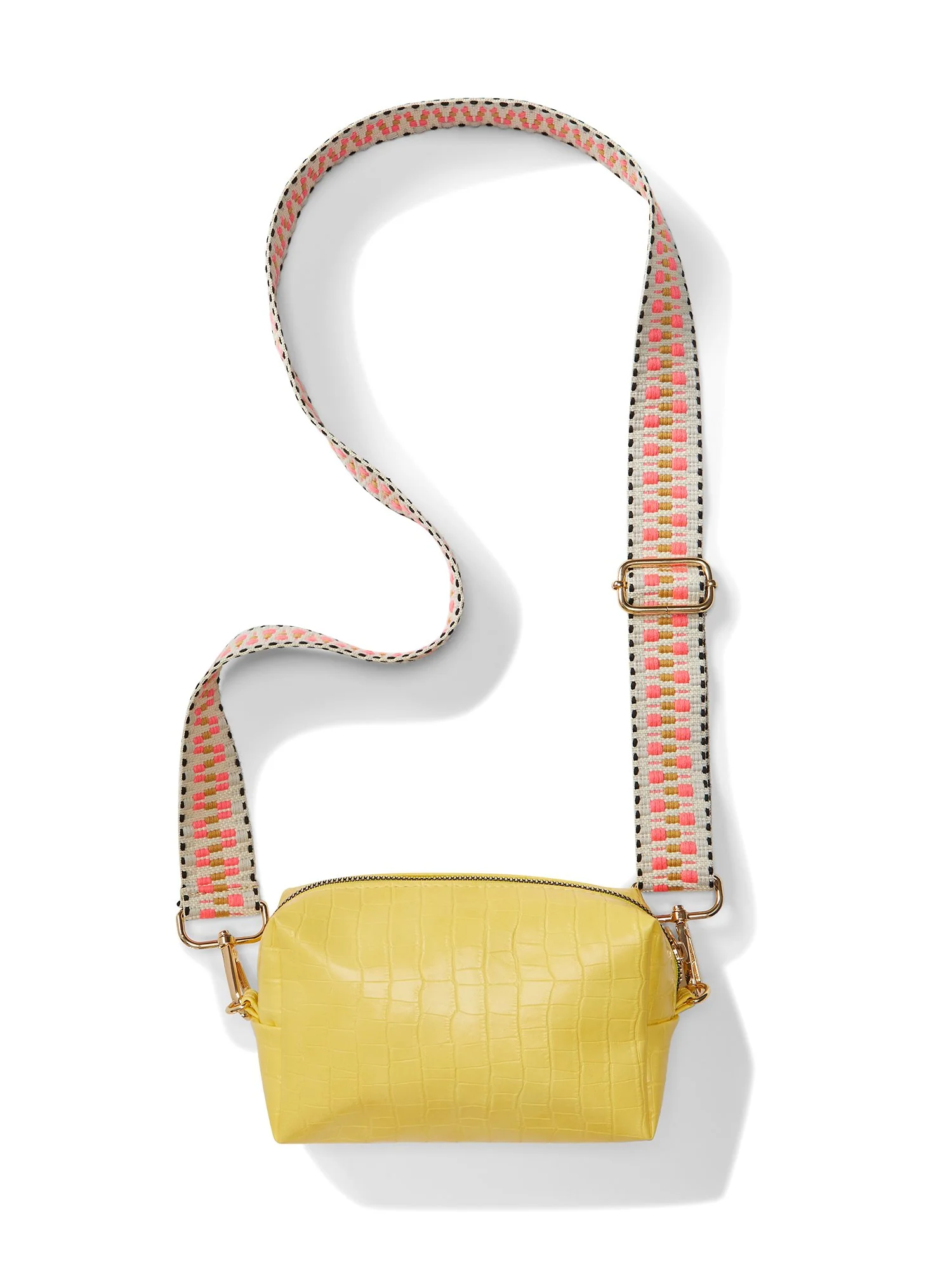 Yellow Croc-Embossed Crossbody Bag