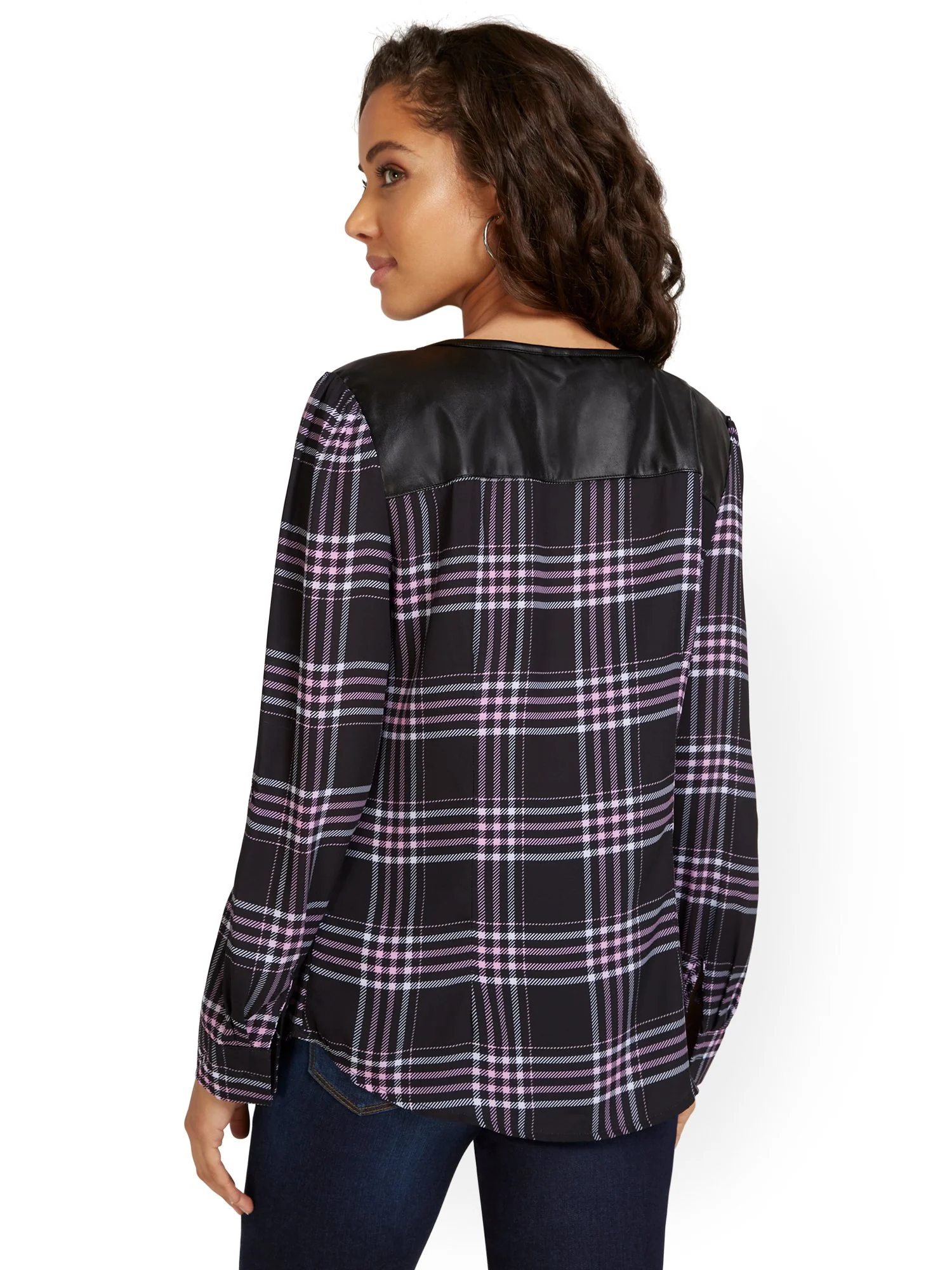 Zip-Front Blouse - Plaid - Image 3
